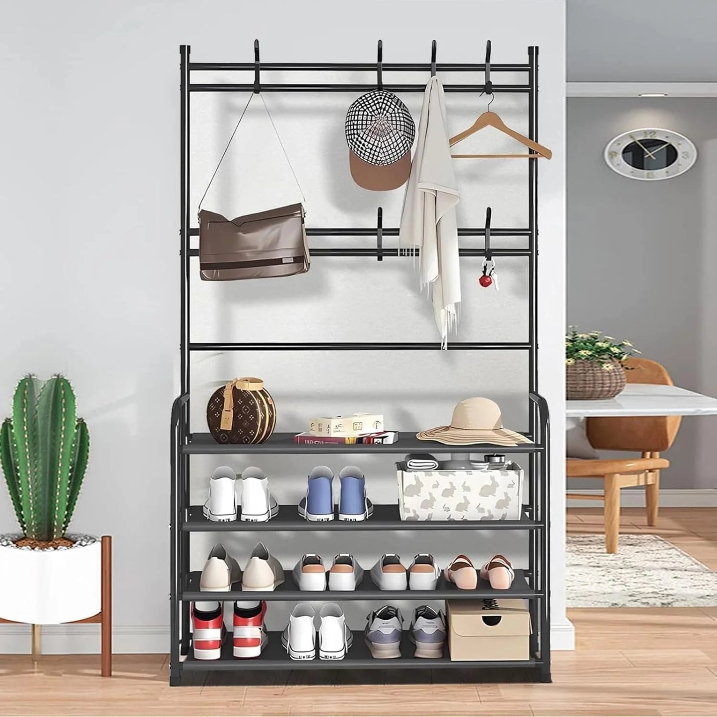 Mueble Organizador 3 en 1 – Zapatero, Perchero y Estante