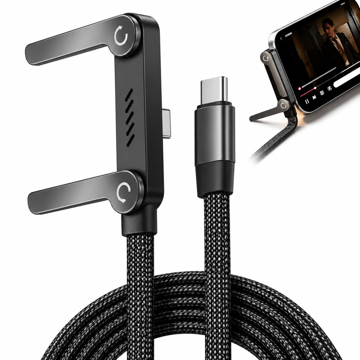 Cable de carga invisible, carga rápida 2 en 1, 240 W con soporte plegable integrado