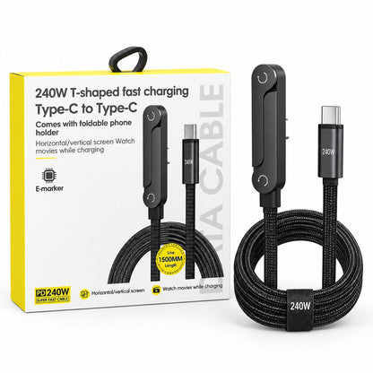 Cable de carga invisible, carga rápida 2 en 1, 240 W con soporte plegable integrado