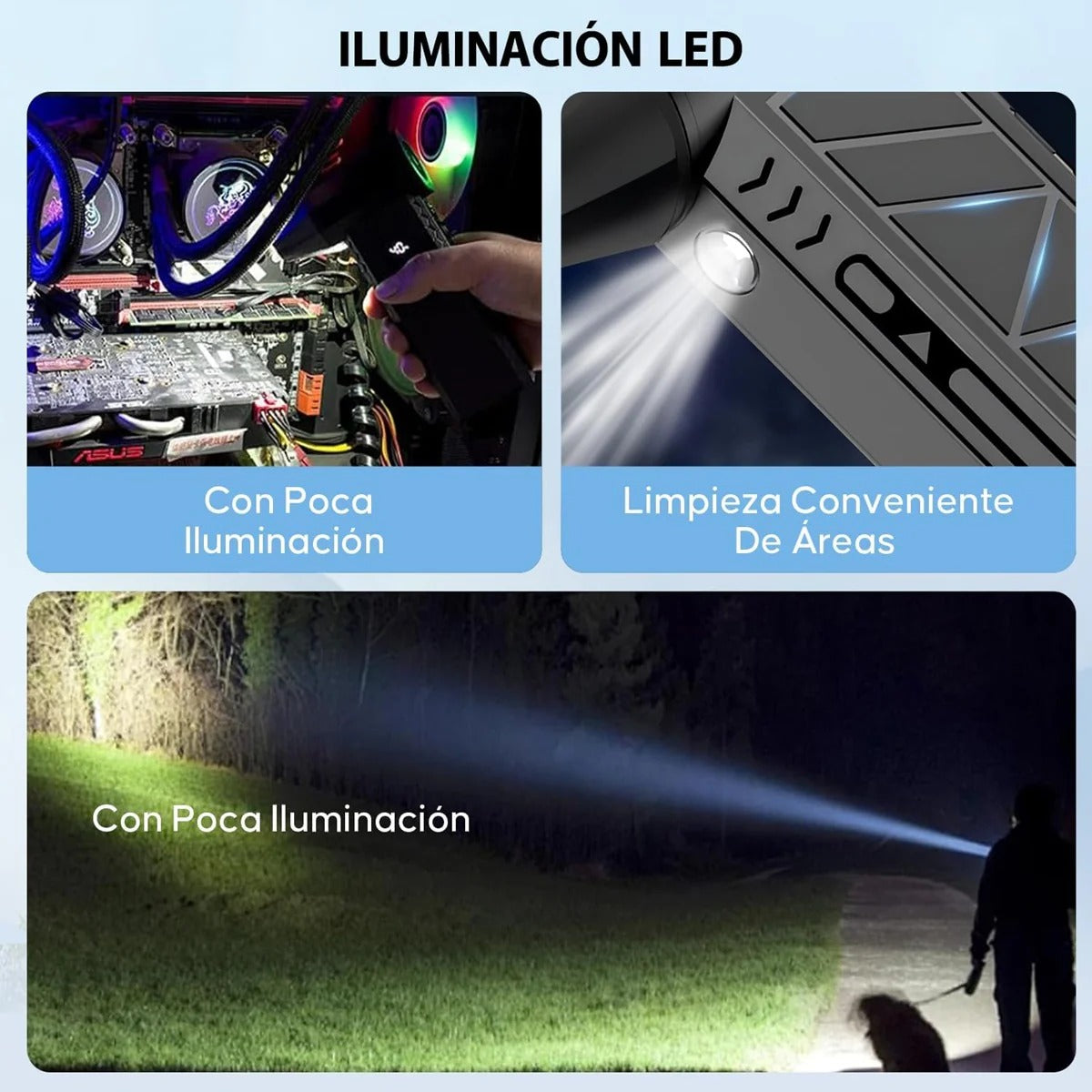 Soplador Portátil Multiuso con Luz LED